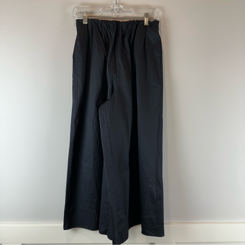 NEW Zara Black Wide Leg 100% Cotton Career Minimalist Cropped Pants Size XS